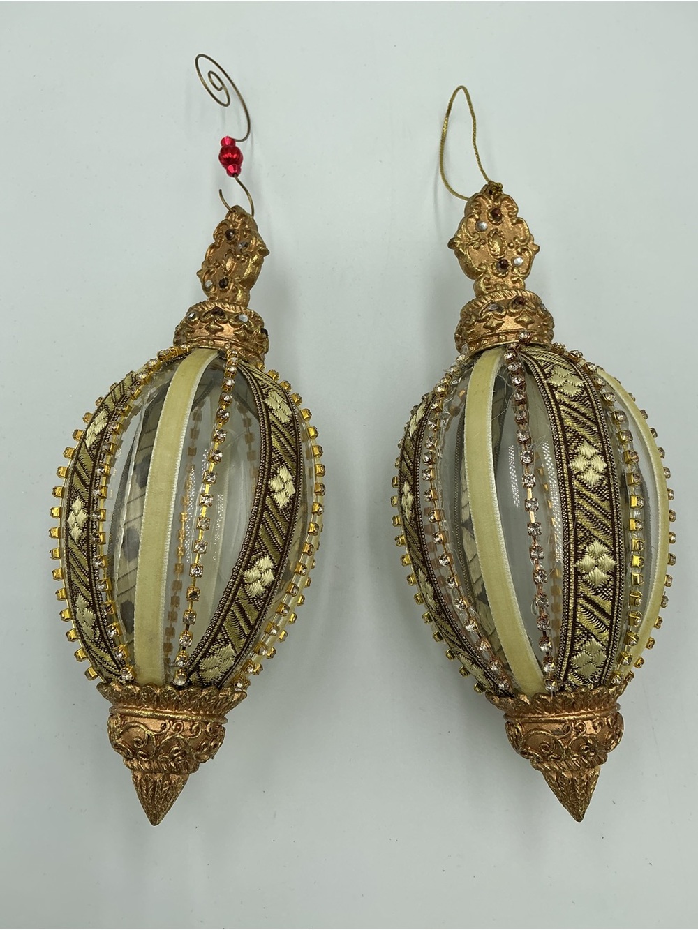 Dillard’s Trimming Victorian Style Elegant Clear/Gold Beaded 2 pc Ornaments